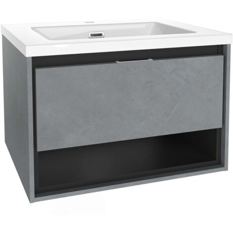 kielle Meara - Armario con lavabo 60 cm, hormigón/negro mate 50026S605