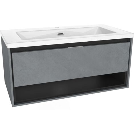 kielle Meara - Mobiletto con lavabo 90 cm, cemento/nero opaco 50026S905