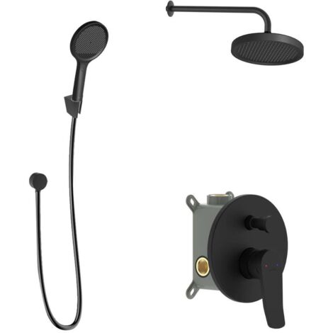 kielle Nefia - Conjunto de ducha con mezclador empotrado, para 2 aparatos, con accesorios y cuerpo EcoSpare, negro mate 20627SP134