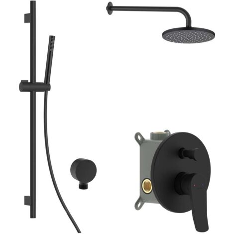 kielle Nefia - Conjunto de ducha con mezclador empotrado, para 2 aparatos, con accesorios y cuerpo EcoSpare, negro mate 20627SP84
