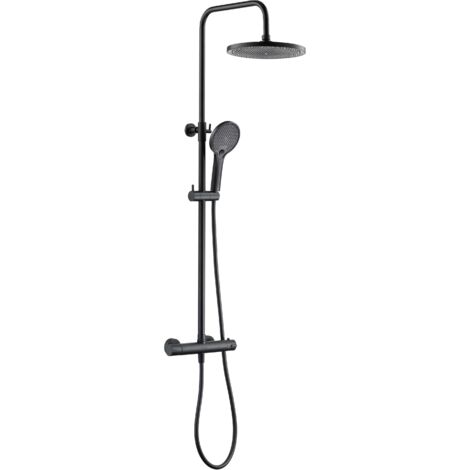 kielle Nefia - Duschset mit Thermostat, 24 cm, 3 Strahlarten, mattschwarz 20627014E