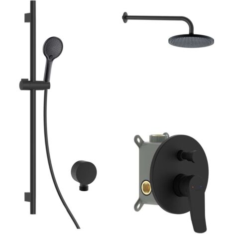 kielle Nefia - Duschset mit Unterputzarmatur, für 2 Verbraucher, mit EcoSpare-Zubehör und Körper, mattschwarz 20627SP104