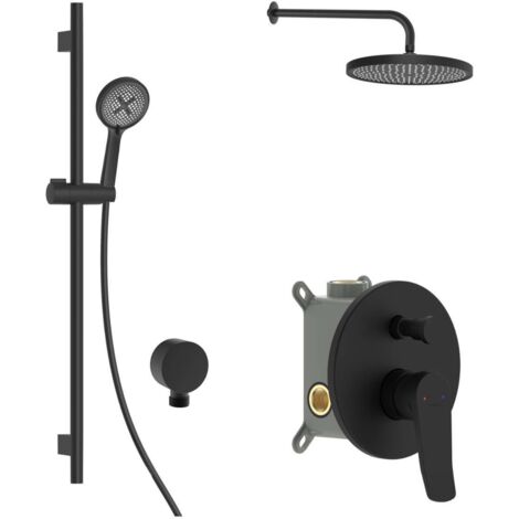 kielle Nefia - Duschset mit Unterputzarmatur, für 2 Verbraucher, mit EcoSpare-Zubehör und Körper, mattschwarz 20627SP74