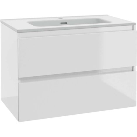 kielle Nefia - Meuble avec lavabo, 80x55x46 cm, 2 tiroirs, blanc brillant 50027S820