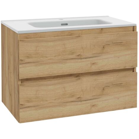 kielle Nefia - Meuble avec lavabo, 80x55x46 cm, 2 tiroirs, chêne doré 50027S821