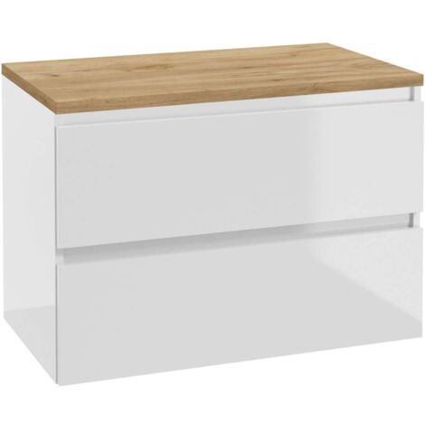 kielle Nefia - Meuble avec plateau pour vasque 80x55x46 cm, blanc brillant/chêne doré 50027S840