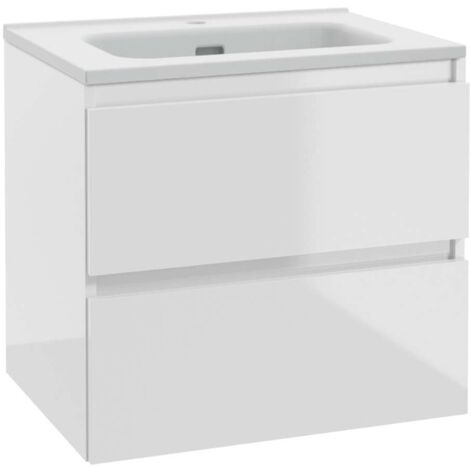 kielle Nefia - Mobiletto con lavabo, 60x55x46 cm, 2 cassetti, bianco lucido 50027S620
