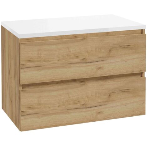 kielle Nefia - Mueble con encimera de lavabo 80x55x46 cm, roble dorado/blanco brillo 50027S831