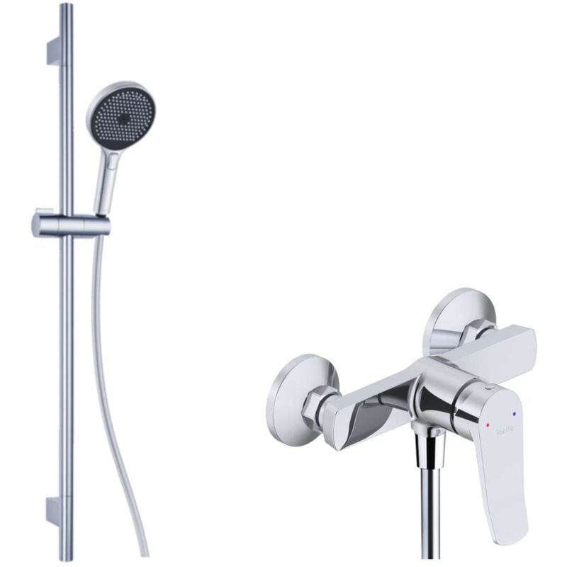 Kielle - Nefia - Set de douche avec mitigeur, barre, flexible et pommeau de douche, chrome 20627SN100