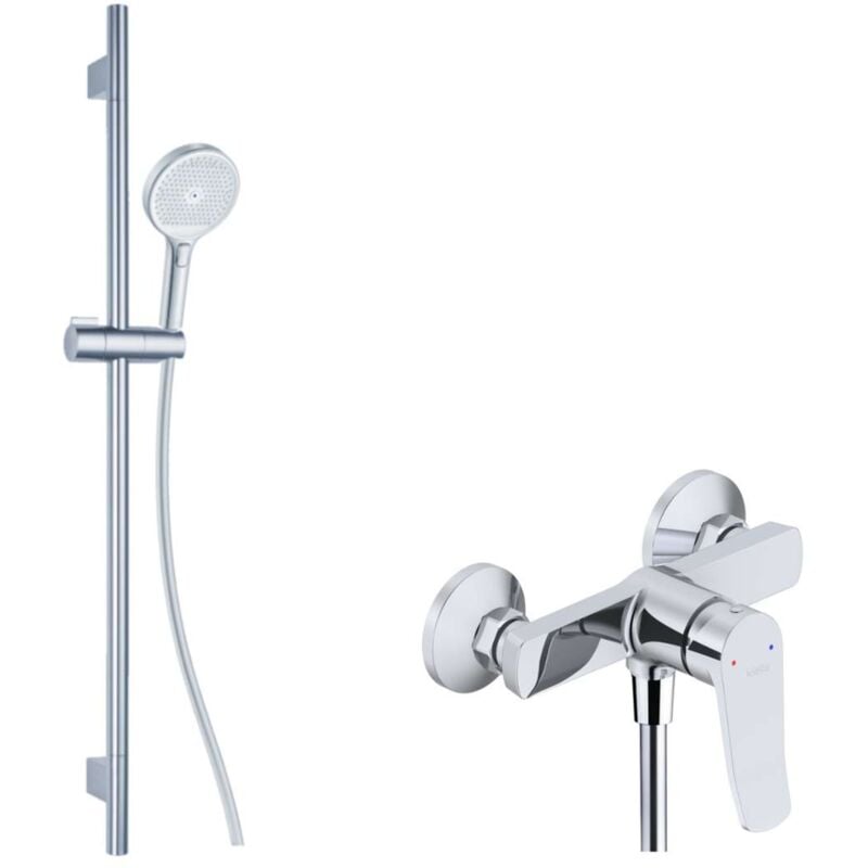 Kielle - Nefia - Set de douche avec mitigeur, barre, flexible et pommeau de douche, chrome 20627SN110