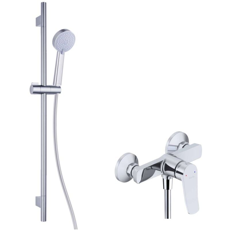 kielle Nefia - Set de douche avec mitigeur, barre, flexible et pommeau de douche, chrome 20627SN120