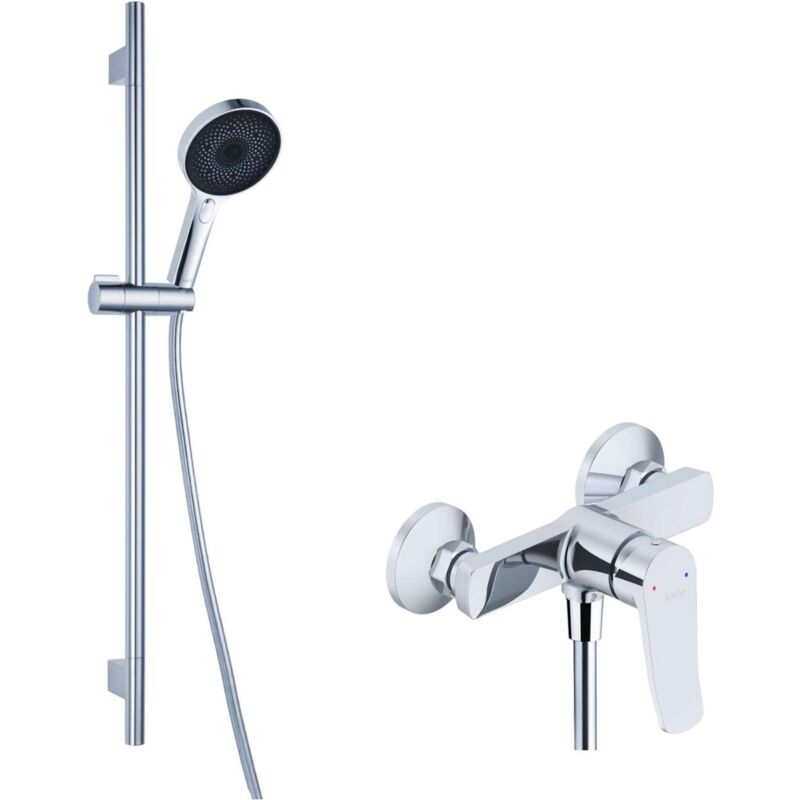 Kielle - Nefia - Set de douche avec mitigeur, barre, flexible et pommeau de douche, chrome 20627SN70