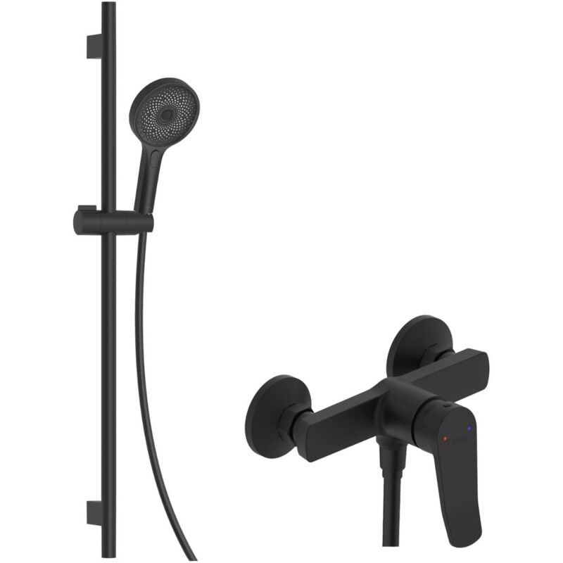 Nefia - Set de douche avec mitigeur, colonne, flexible et pommeau de douche, noir mat 20627SN74 - Kielle