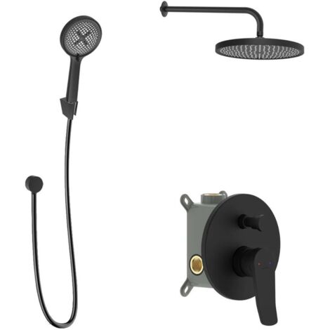 kielle Nefia - Set doccia con miscelatore da incasso, per 2 utenze, con accessori e corpo EcoSpare, nero opaco 20627SP114