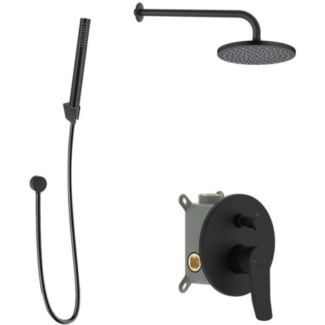 kielle Nefia - Set doccia con miscelatore da incasso, per 2 utenze, con accessori e corpo EcoSpare, nero opaco 20627SP124