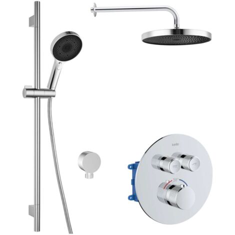 kielle Oudee - Conjunto de ducha con grifo empotrado termostático, para 2 aparatos, con accesorios y cuerpo, cromo 20602SPT10