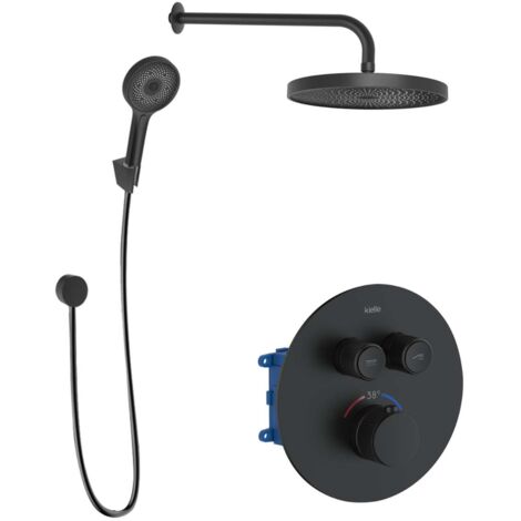 kielle Oudee - Duschset mit Thermostat-Unterputzarmatur, für 2 Verbraucher, mit Zubehör und Einbaukörper, schwarz matt 20602SPT24