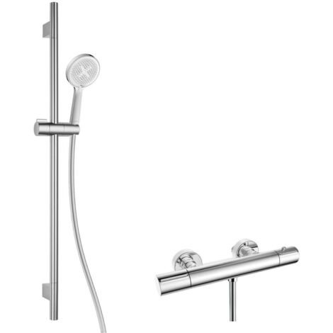 kielle Oudee - Duschset mit Thermostatarmatur, Stange, Schlauch und Duschkopf EcoSpare, Chrom 20602SNT40