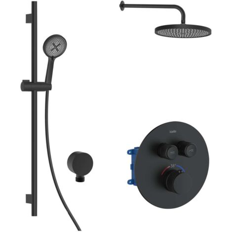 kielle Oudee - Mezclador termostático empotrado, para 2 aparatos, con accesorios y cuerpo EcoSpare, negro mate 20602SPT34