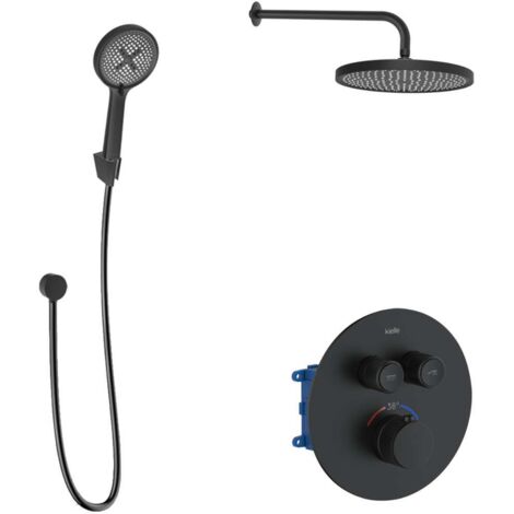 kielle Oudee - Mezclador termostático empotrado, para 2 aparatos, con accesorios y cuerpo EcoSpare, negro mate 20602SPT74