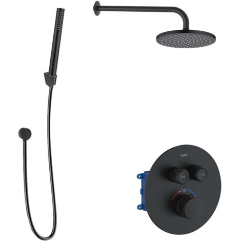 kielle Oudee - Mezclador termostático empotrado, para 2 aparatos, con accesorios y cuerpo EcoSpare, negro mate 20602SPT84