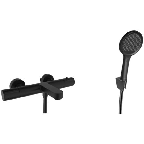 kielle Oudee - Mezclador termostático para bañera con accesorios EcoSpare, negro mate 10302SNT104