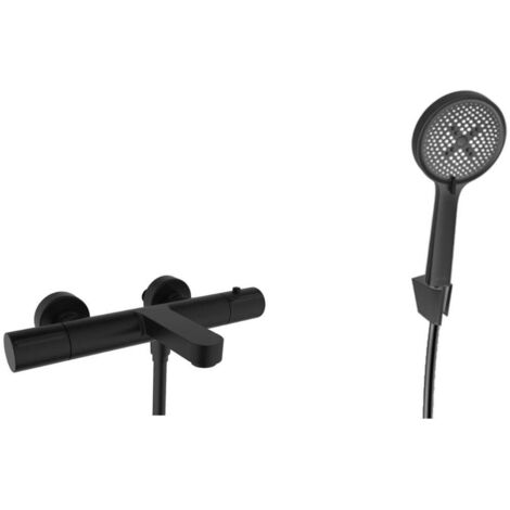 kielle Oudee - Mezclador termostático para bañera con accesorios EcoSpare, negro mate 10302SNT84