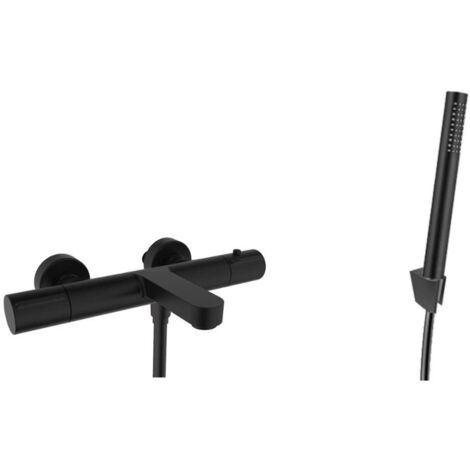 kielle Oudee - Mezclador termostático para bañera con accesorios EcoSpare, negro mate 10302SNT94