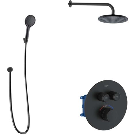 kielle Oudee - Miscelatore termostatico da incasso, per 2 utenze, con accessori EcoSpare e corpo incasso, nero opaco 20602SPT104