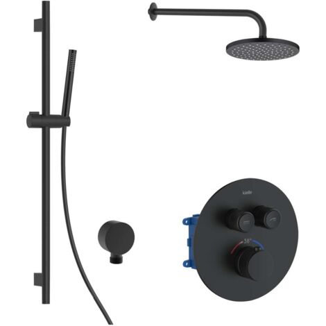 kielle Oudee - Miscelatore termostatico da incasso, per 2 utenze, con accessori EcoSpare e corpo incasso, nero opaco 20602SPT44