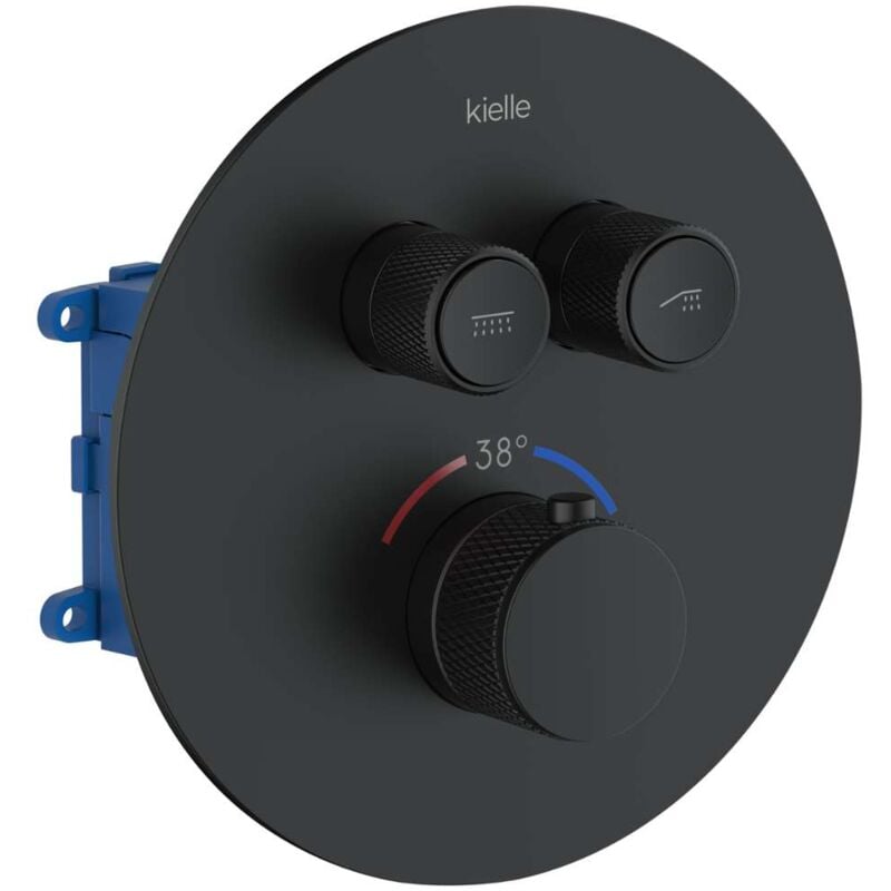 Kielle - Oudee - Mitigeur thermostatique encastré, avec corps d'encastrement, pour 2 sorties, noir mat 10602204