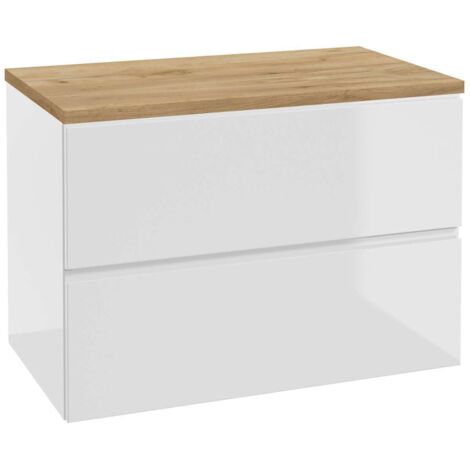 kielle Oudee - Mueble con encimera de lavabo 80x55x46 cm, blanco brillo/roble dorado 50002S830