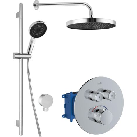 kielle Oudee - Set de douche avec mitigeur encastré, 2 sorties, avec accessoires et corps d’encastrement, chrome 20602SPT10