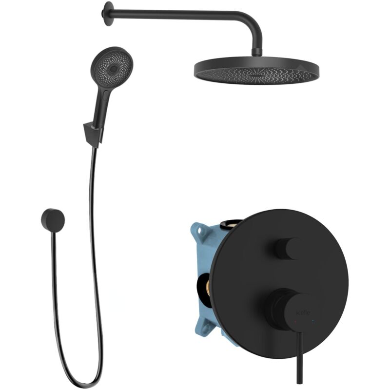 Kielle - Oudee - Set de douche avec mitigeur encastré, 2 sorties, avec accessoires et corps d'encastrement, noir mat 20602SP24