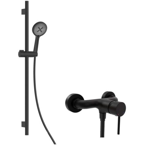 kielle Oudee - Set doccia con miscelatore, asta, flessibile e doccetta EcoSpare, nero opaco 20602SN14