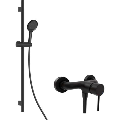 kielle Oudee - Set doccia con miscelatore, asta, flessibile e doccetta EcoSpare, nero opaco 20602SN34