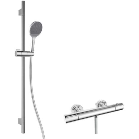 kielle Oudee - Set doccia con miscelatore termostatico, asta, flessibile e doccetta EcoSpare, cromo 20602SNT60