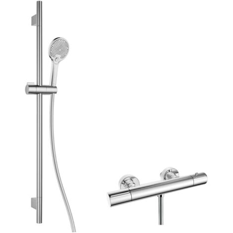 kielle Oudee - Set doccia con miscelatore termostatico, asta, flessibile e doccetta EcoSpare, cromo 20602SNT70