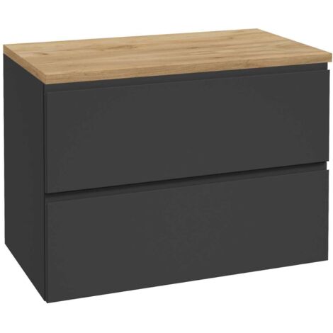 kielle Oudee - Waschtischunterschrank einschließlich Waschtischplatte 80x55x46 cm, schwarz matt/Eiche Gold 50002S824