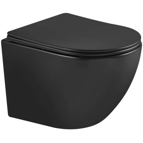 kielle Oudee - WC sospeso con sedile Softclose, Vortex Rimless+, nero opaco 30102014-SET1