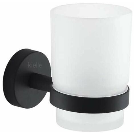 kielle Oudee - Zahnbürsten- und Zahnpastabecher mit Halterung, Glas matt/ schwarz matt 40002014