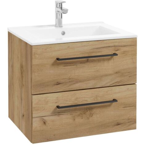 kielle Vega - Armario con lavabo, 60x50x46 cm, 2 cajones, roble dorado 50018S61