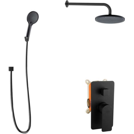 kielle Vega - Conjunto de ducha con mezclador empotrado, para 2 aparatos, con accesorios y cuerpo EcoSpare, negro mate 20618SP124