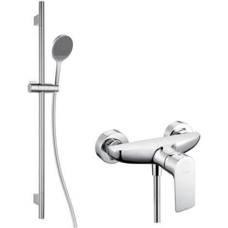 kielle Vega - Duschset mit Armatur, Stange, Schlauch und Duschkopf EcoSpare, Chrom 20618SN40