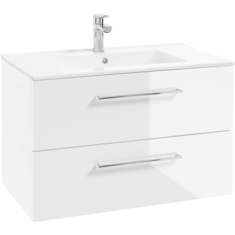 kielle Vega - Meuble avec lavabo, 80x50x46 cm, 2 tiroirs, blanc brillant 50018S80