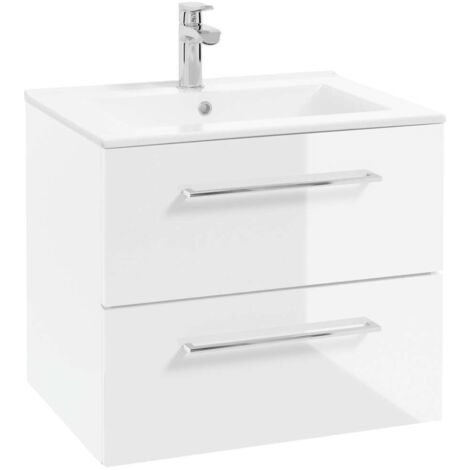 kielle Vega - Mobiletto completo di lavabo, 60x50x46 cm, 2 cassetti, bianco lucido 50018S60