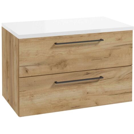 kielle Vega - Mueble con encimera de lavabo 80x50x46 cm, roble dorado/blanco brillo 50018S821