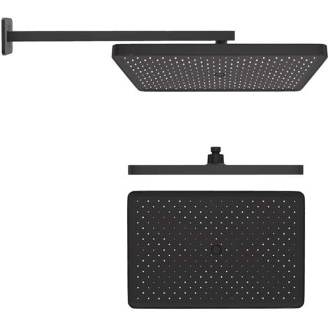 kielle Vega - Rociador de ducha 36x24 cm, 1 chorro, brazo de ducha 43 cm, negro mate 20118SE4