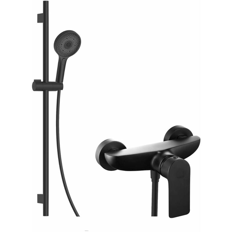 Vega - Set de douche avec mitigeur, colonne, flexible et tête de douche, noir mat 20618SN14 - Kielle