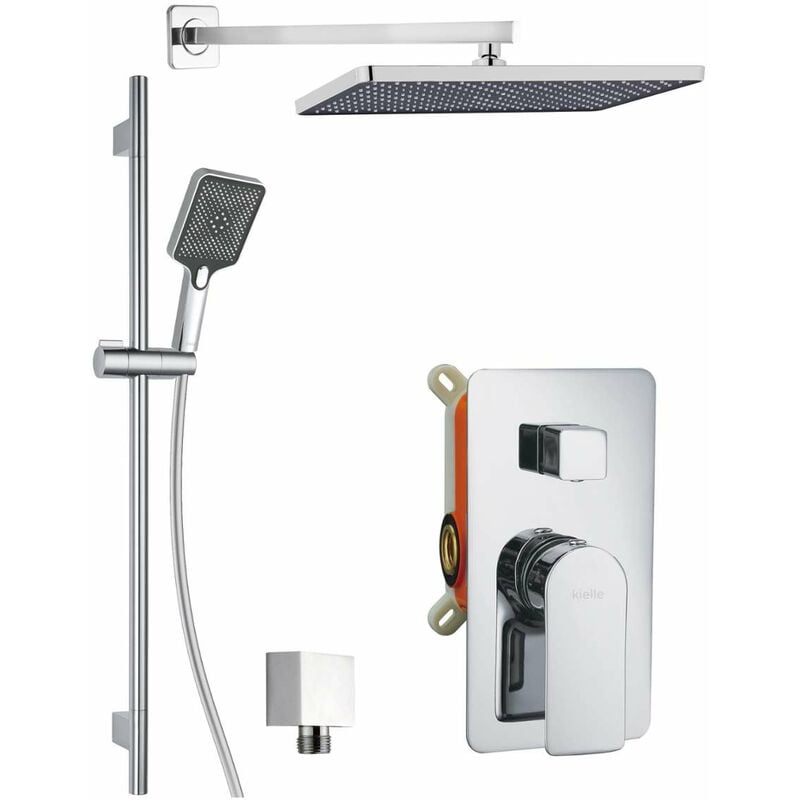 Kielle - Vega - Set de douche avec mitigeur encastré, 2 sorties, avec accessoires et le corps d'encastrement, chrome 20618SP10